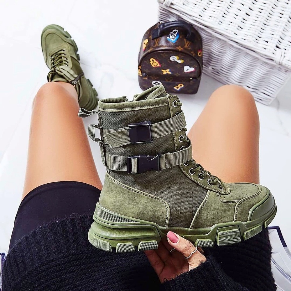 Last Size 11🖤Military Buckled LaceUp Combat Flatf - Picture 8 of 8